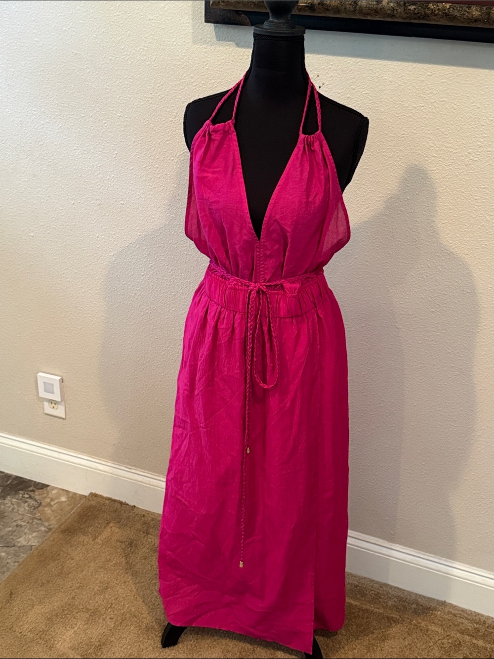 Sleeveless Halter Maxi Dress in Fuchsia
